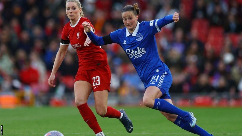 Nicoline Sorensen playing for Everton against Liverpool