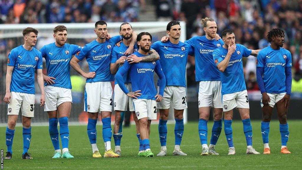 Chesterfield during the penalty shoot-out defeat to Notts County at Wembley in May 2023