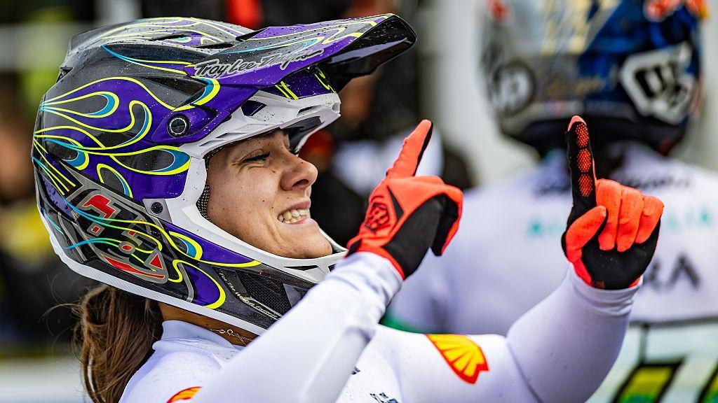 Bethany Shriever during the 2025 UCI BMX Racing World Championships.
