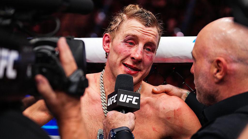 A brusied Paddy Pimblett speaks on the UFC mic