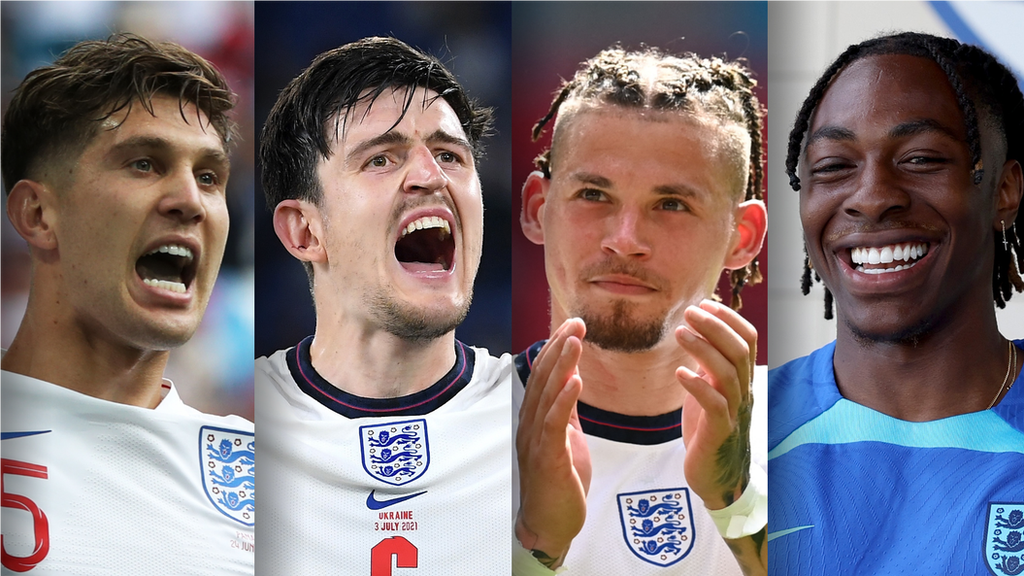 Split picture with England's John Stones, Harry Maguire, Kalvin Phillips and Eberechi Eze