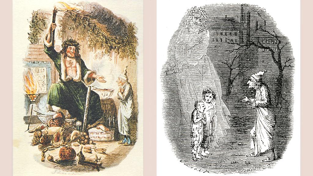 "The Second of The Three Spirits" or "Scrooge's third Visitor" and "Ignorance and Want" - by John Leech, from A Christmas Carol