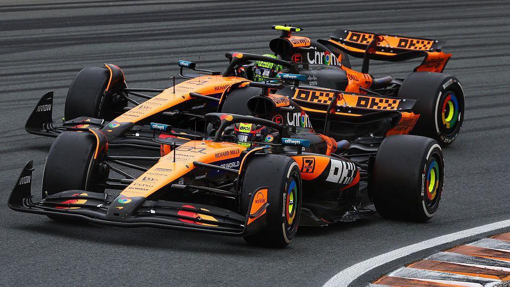 Oscar Piastri leading Lando Norris at the Dutch Grand Prix 