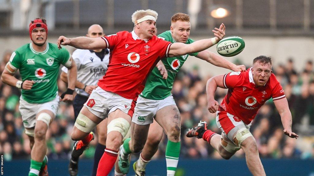 Ciaran Frawley and Aaron Wainwright battle for the ball