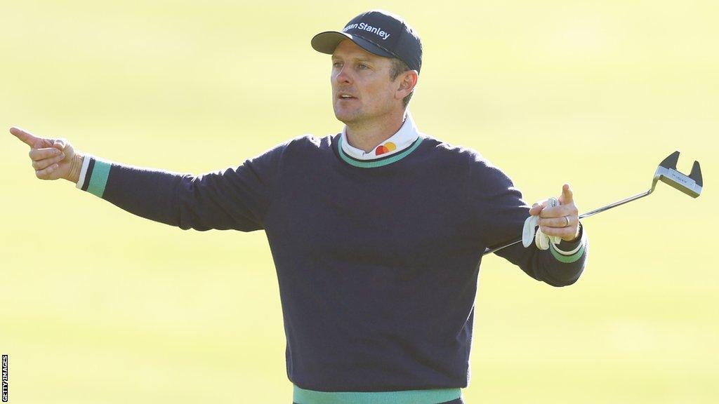 Justin Rose celebrates Pebble Beach win