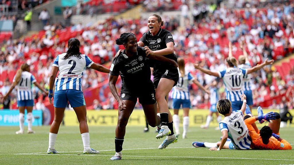 Shaw scoring the opening goal for City in this year's FA Cup final.