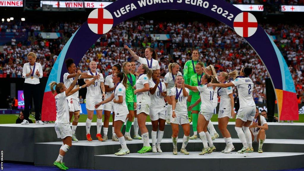 England celebrate their Euro 2022 victory