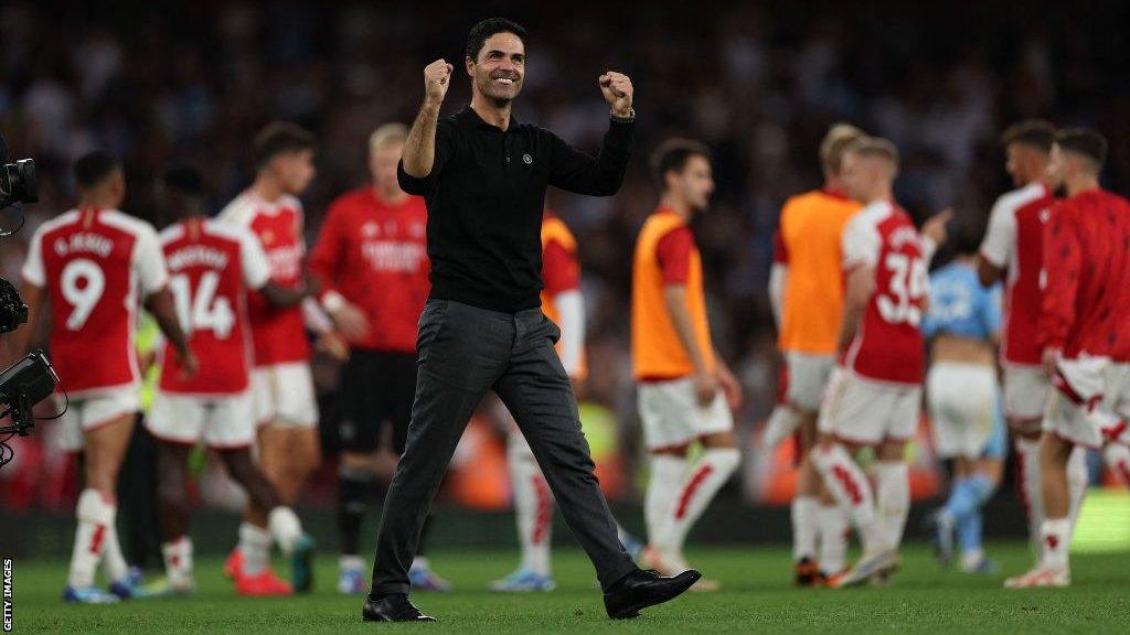 Arsenal boss Mikel Arteta celebrates his side's win against Manchester City