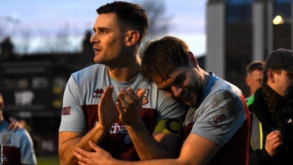 Farnham Town captain Ryan Kinnane and Harry Cooksley