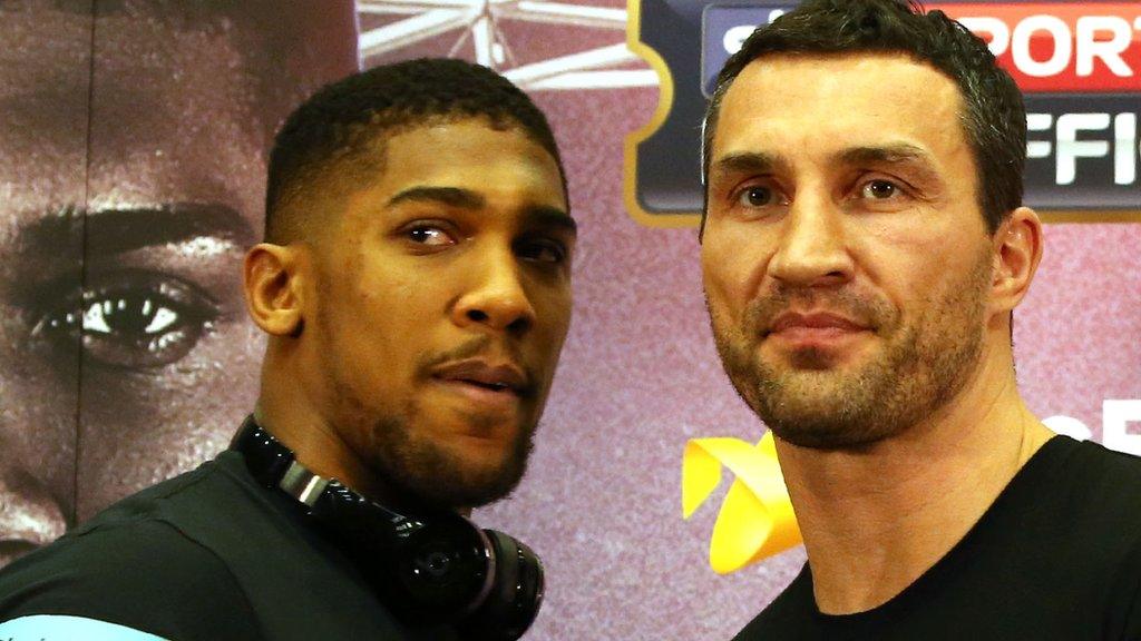 Anthony Joshua and Wladimir Klitschko at a press conference for their April 2017 fight