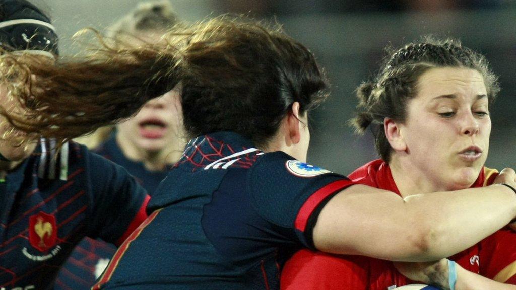 Sioned Harries is tackled high in Brive