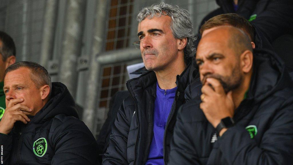 Jim McGuinness watches a Republic of Ireland Under-17 football international in 2019 during his time in charge of US team Charlotte Independence