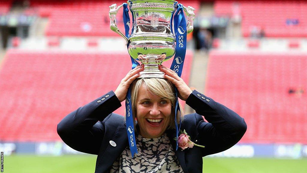 Emma Hayes with the FA Cup trophy in 2015