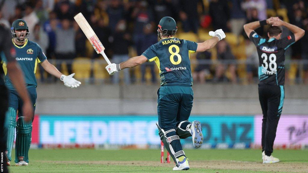 Tim David and Mitchell Marsh celebrate