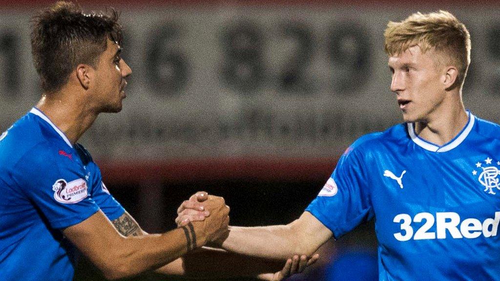 Rangers defenders Fabio Cardoso and Ross McCrorie