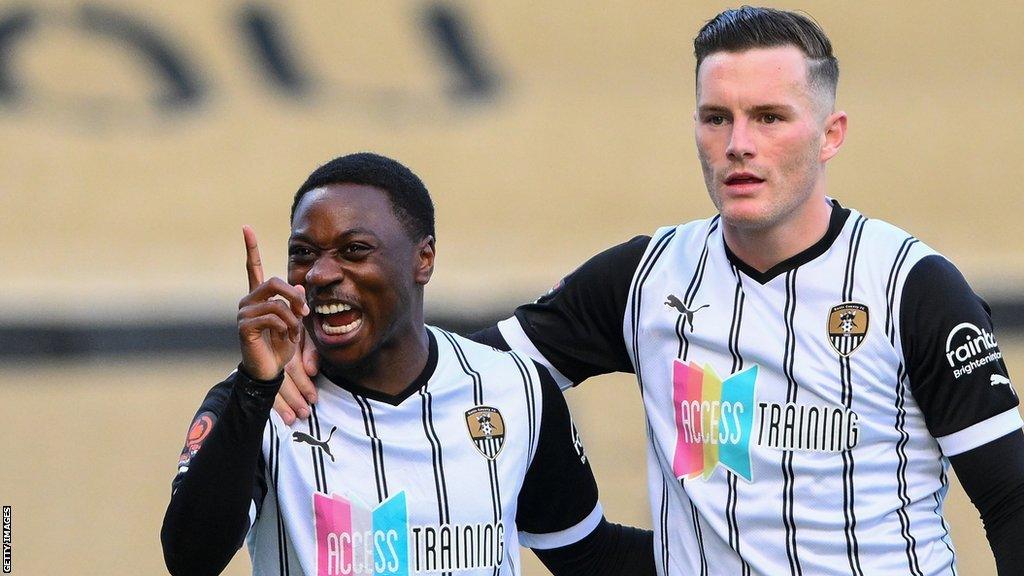 Notts County's Aaron Nemane (left) celebrates with team-mate Macaulay Langstaff