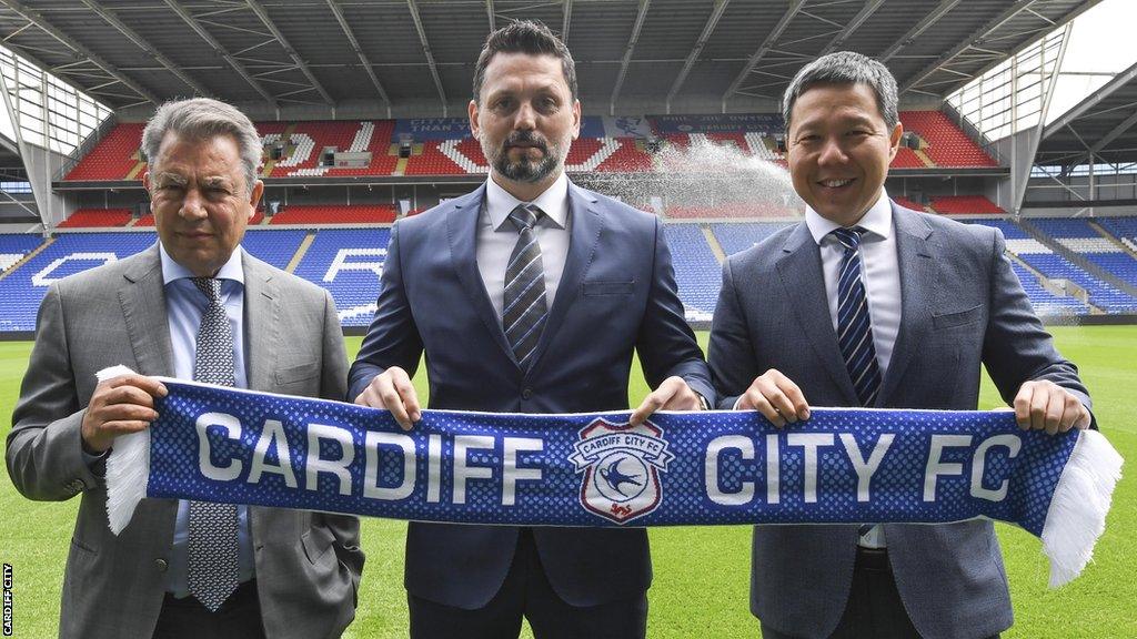 Cardiff City chairman Mehmet Dalman, manager Erol Bulut and chief executive Ken Choo