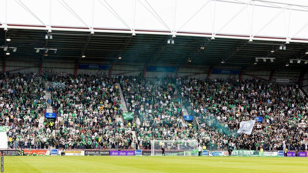 Hibs supporters will continue to fill the Roseburn end of Tynecastle for derby matches