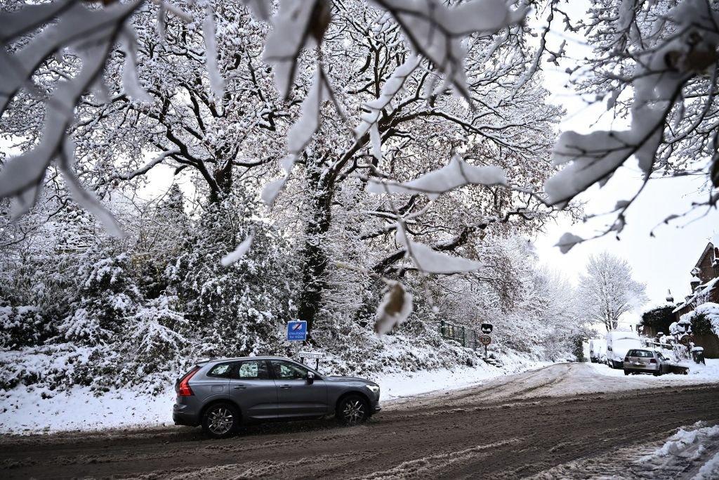 A car navigates a rural road near Brenchley in south-east England