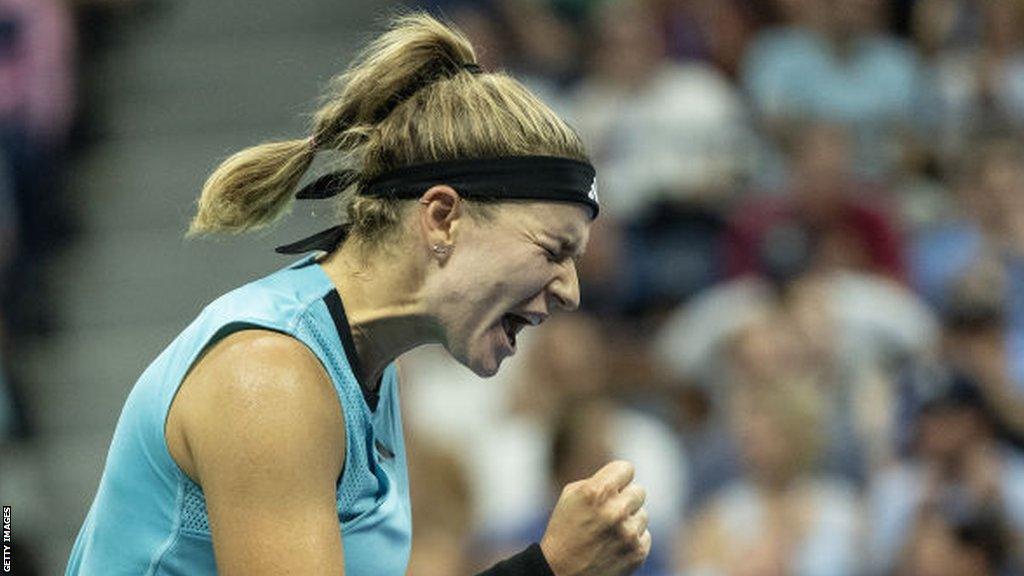 Karolina Muchova celebrates winning in the US Open quarter-finals