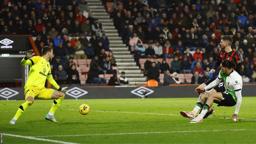 Liverpool's Darwin Nunez scores his second goal against Bournemouth, to make it 4-0