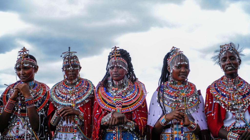 A Maasai competes at the social sporting event dubbed Maasai Olympics 2022, held in Kimana village near the border with Tanzania