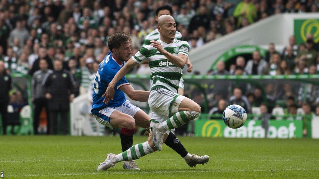 Rangers defender Ben Davies and Celtic forward Daizen Maeda