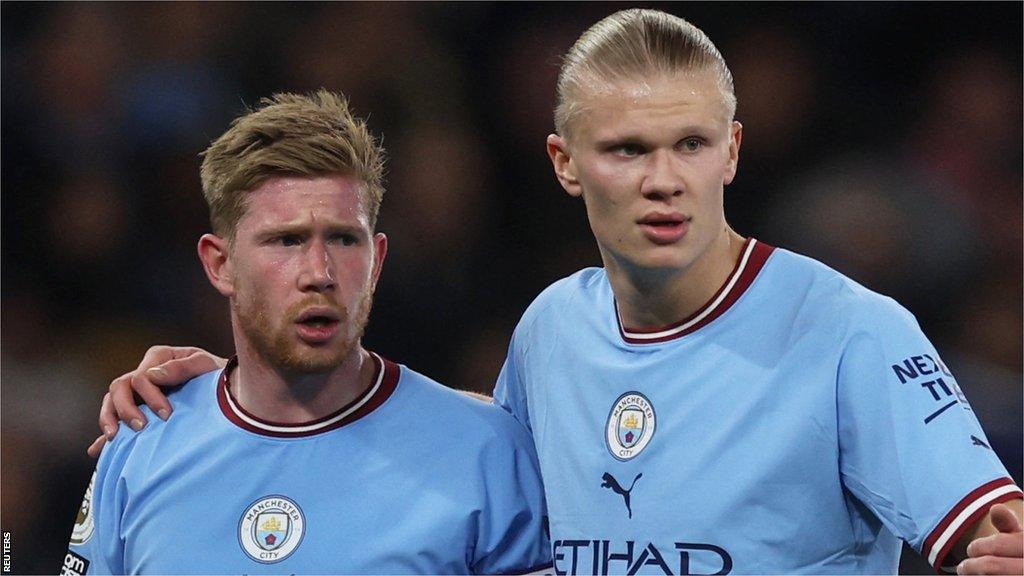 Manchester City's Kevin de Bruyne (left) and Erling Haaland react during the win over Arsenal in the Premier League