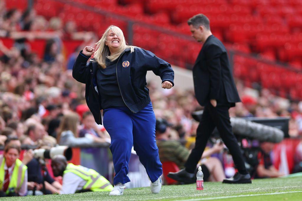 Emma Hayes celebrates Chelsea scoring