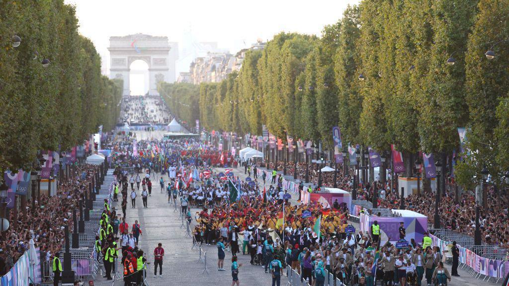 The delegations made their way along the Champs-Elysees to Place de la Concorde