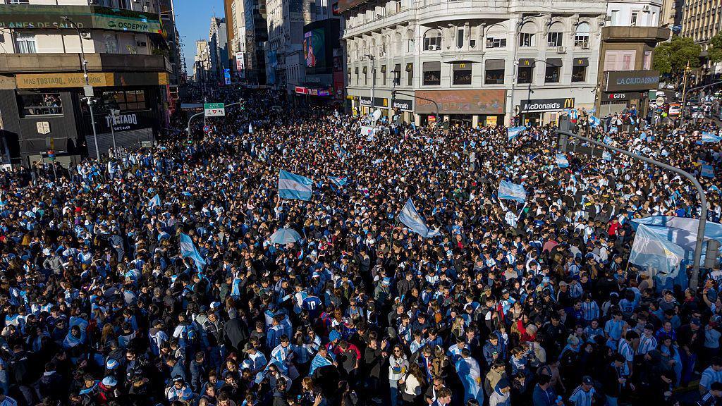 Argentina fans gathered in a square