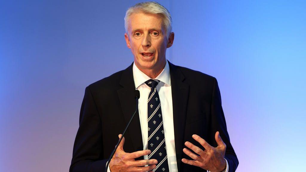 Surrey CEO Steve Elworthy speaks during the Surrey CCC Annual General Meeting at The Kia Oval 