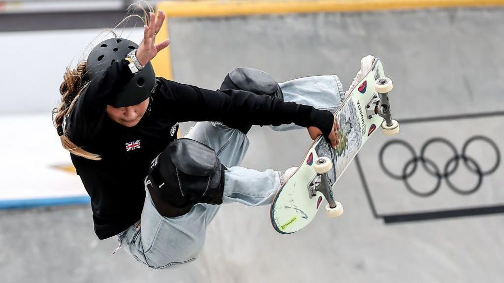 Skateboarder Sky Brown competing 