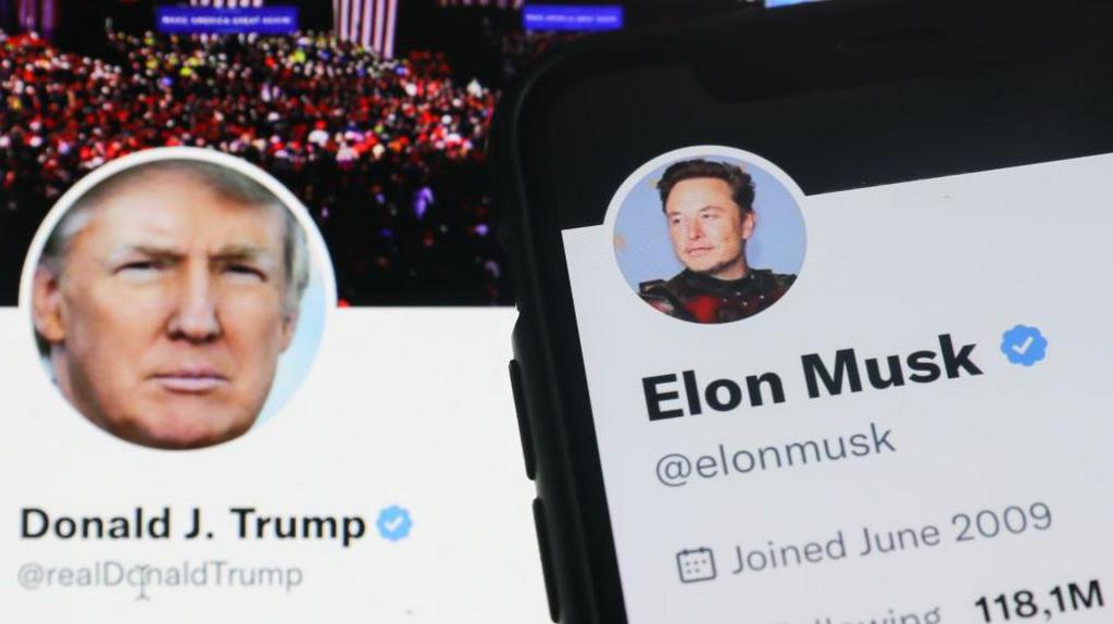 A photo montage of Trump's X account and Musk's X account