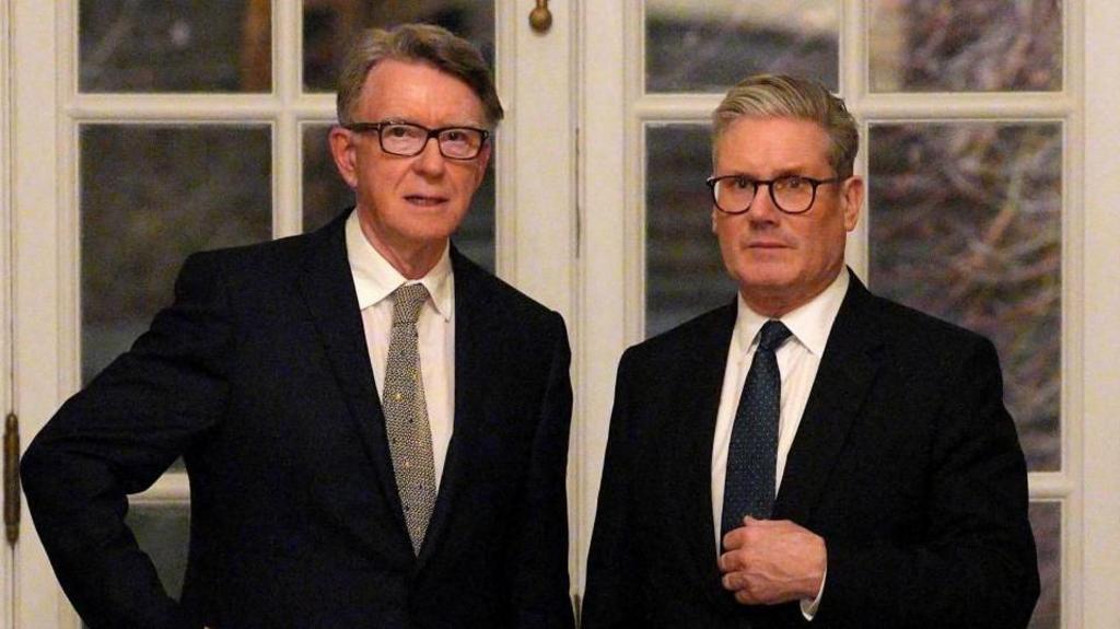 Prime Minister Sir Keir Starmer (R) and British ambassador to the United States Peter Mandelson.