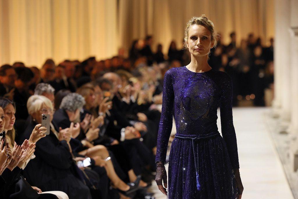 Agnese Zogla walks the runway at the Giorgio Armani fashion show during the Milan Womenswear Spring/Summer 2026 on September 28, 2025 in Milan, Italy. 