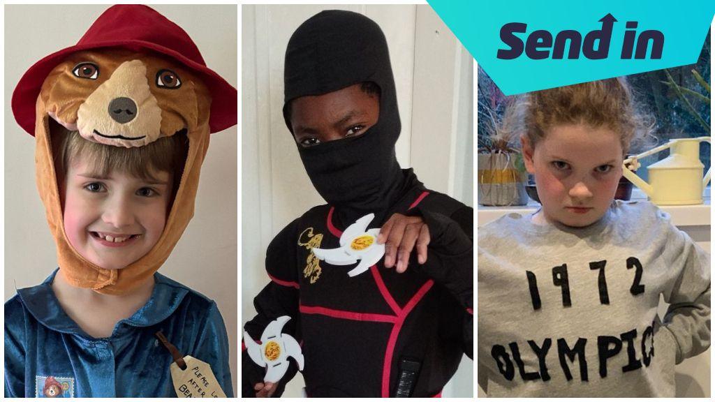 children dressed as Paddington, a Ninja and Miss Trunchbull
