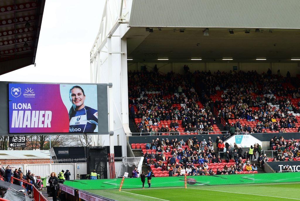 Ilona on a screen at Ashton Gate stadium