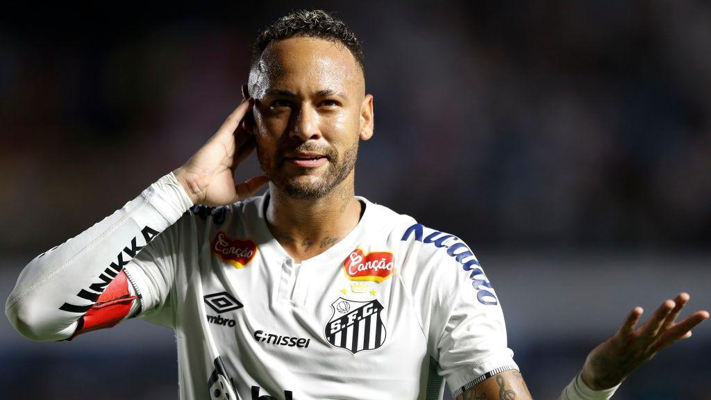 Neymar celebrates scoring for Santos