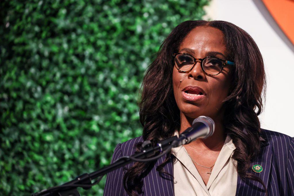 Rep. Stacey Plaskett speaks at the Congressional Black Caucus Foundation Annual Legislative Conference National Town Hall on September 21, 2023 in Washington, DC