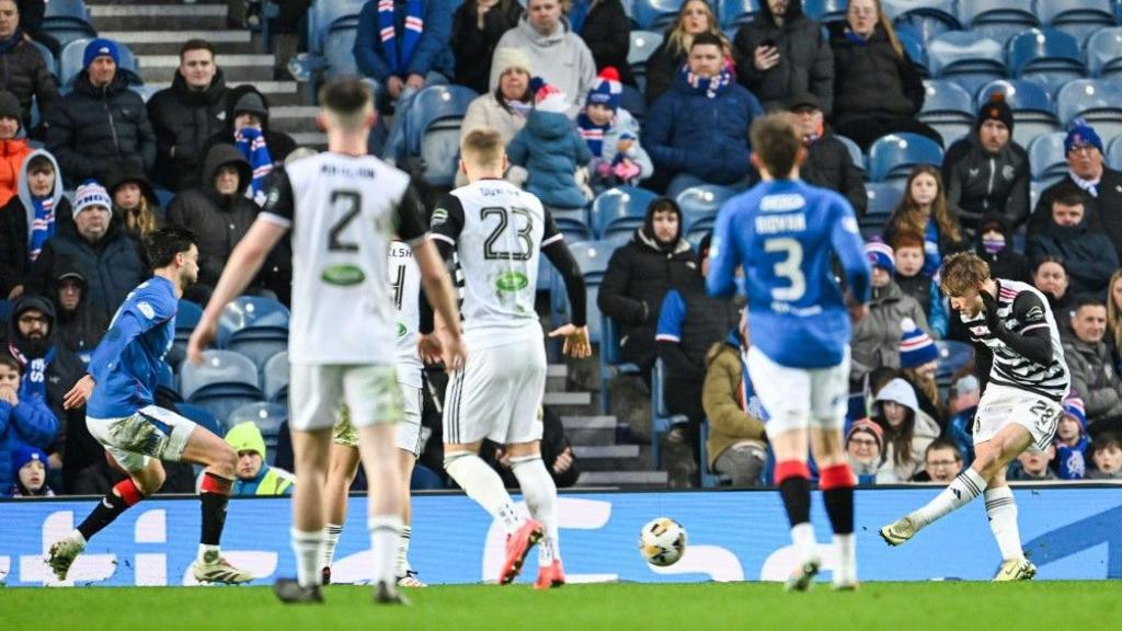 Sebastian Drozd scores at Ibrox