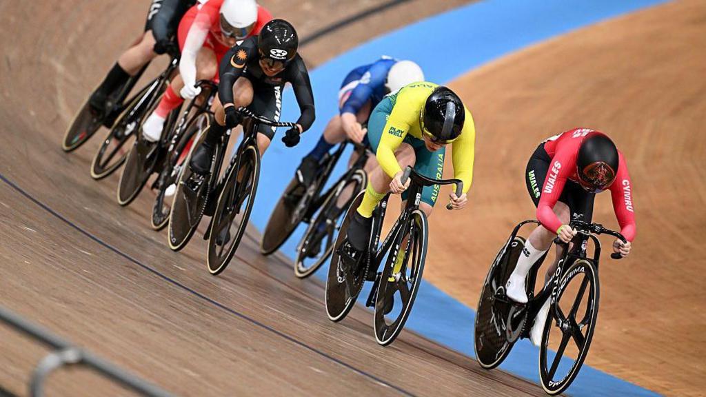 Cyclists compete on the track at the Commonwealth Games in Glasow