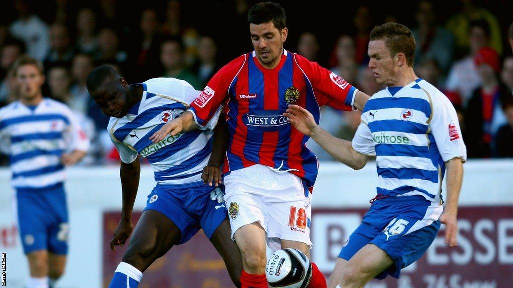 Ben Strevens (centre) playing for Dagenham and Redbridge against Reading