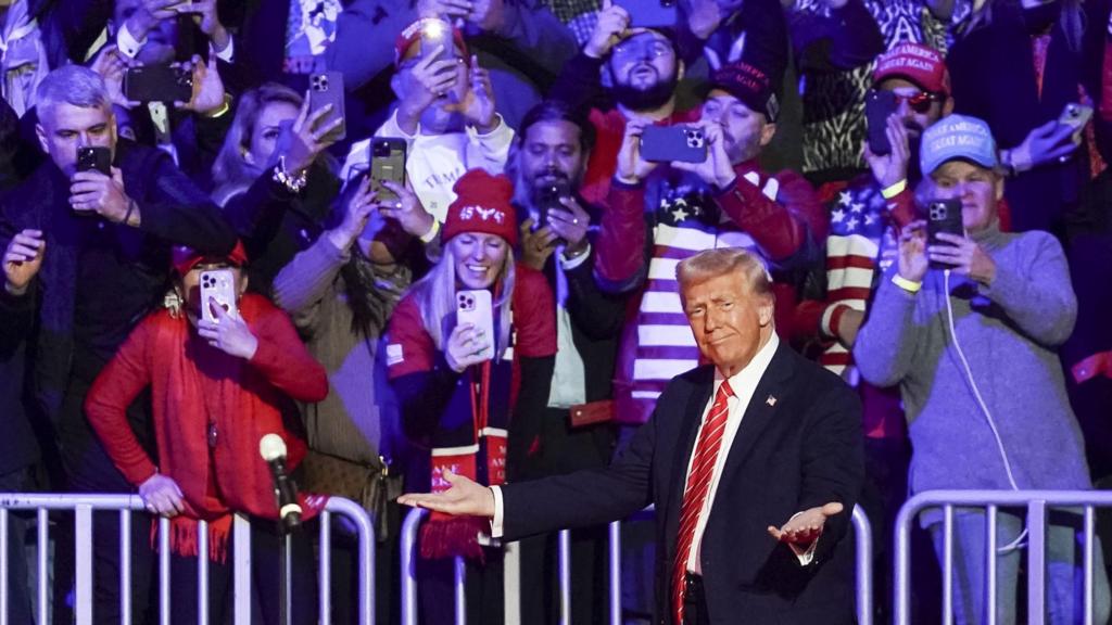 US President-elect Donald Trump addresses supporters at a rally at Capital One Arena in Washington, DC, USA