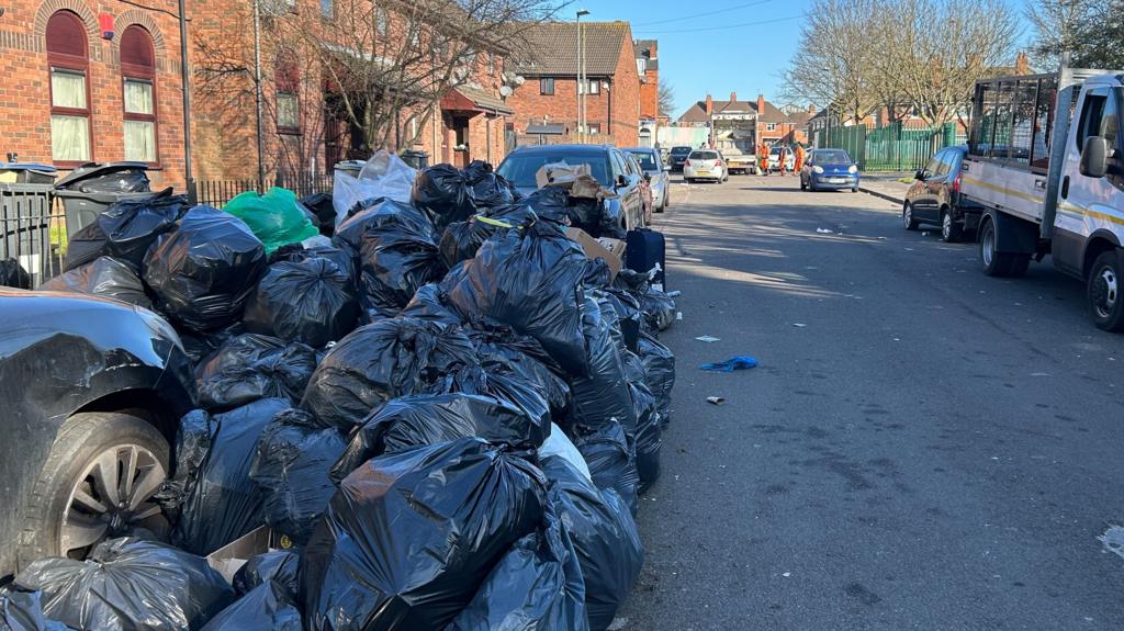 Bins piled up on the side of the road