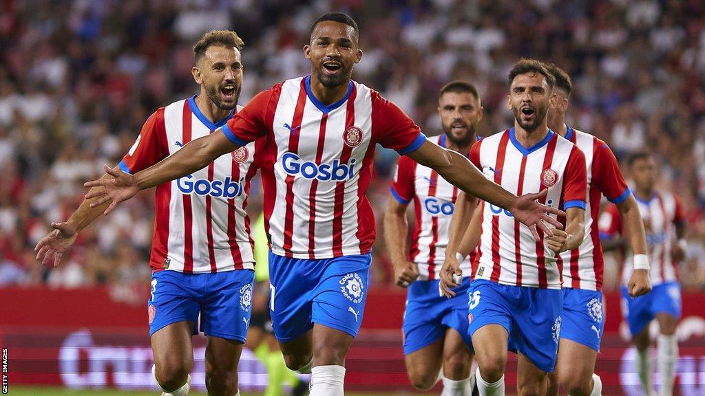 Yangel Herrera celebrates scoring for Girona