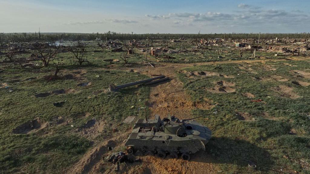 Destruction near the village of Krynky in Ukraine