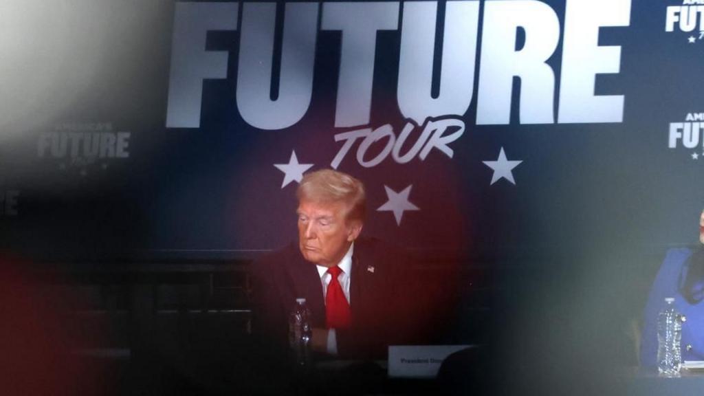 Republican presidential candidate and former President Donald Trump listens during a Hispanic roundtable as part of the America's Future Tour of the organization Building America's Future at Beauty Society Inc. in North Las Vegas, Nevada, USA, 12 October 2024.