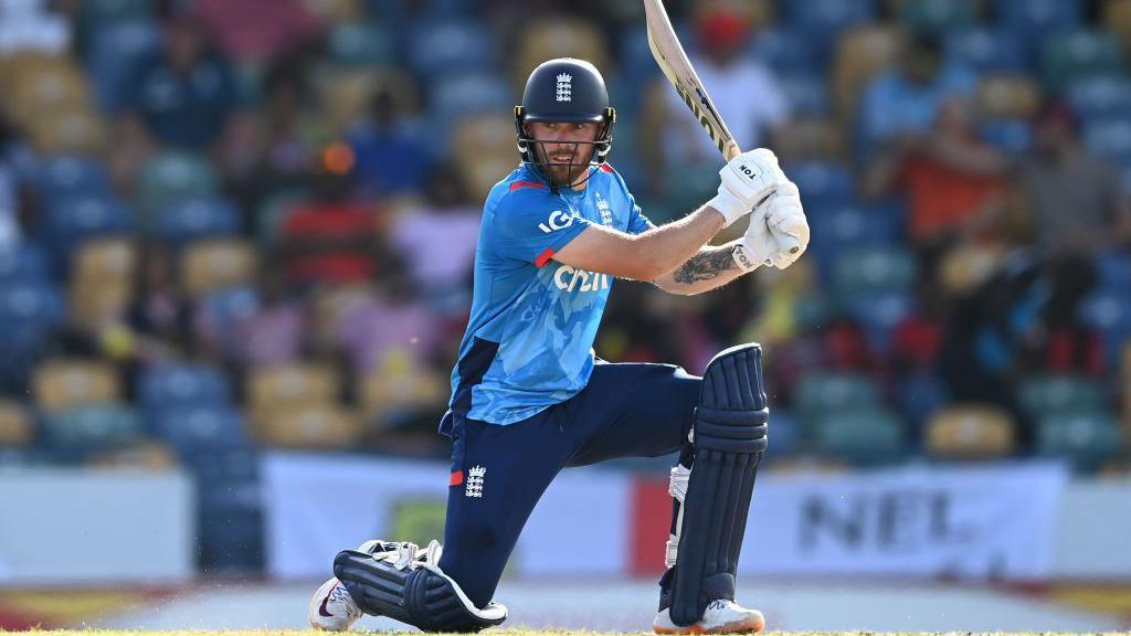 Phil Salt of England bats during the 3rd ODI against the West Indies