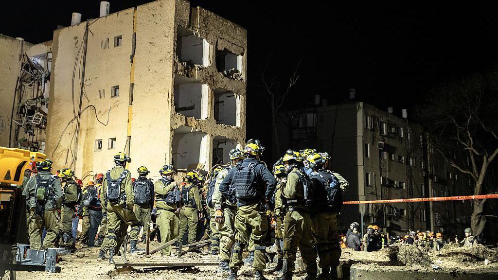 A view from the area where at least 88 people were injured following an Iranian missile attack Saturday on the southern Israeli town of Arad.